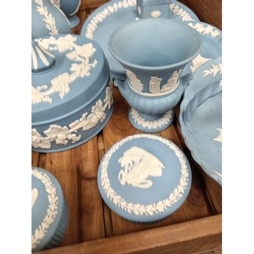 481 - Job lot of vintage blue Jasperware wedgewood