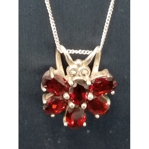 720 - 925 silver garnet butterfly pendant on 925 silver chain L 44cm