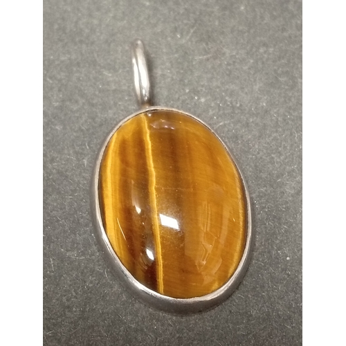 721 - Hallmarked Birmingham Silver tiger eye pendant 2.5cm x 2cm