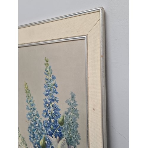 495 - Pair of framed mid 20th century prints of pastel colour floral bouquets featuring summer flowers & b... 