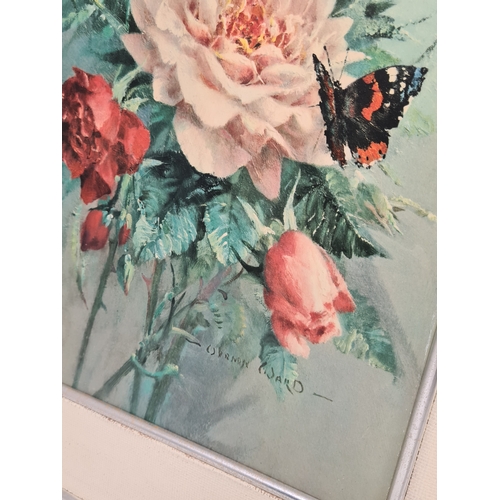 495 - Pair of framed mid 20th century prints of pastel colour floral bouquets featuring summer flowers & b... 