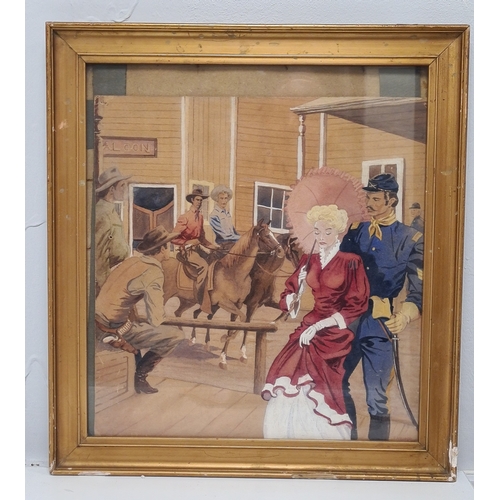 498 - Framed original watercolour/ poster/ gouache painting on board by E. Walker, 19th century American W... 