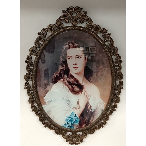 507 - Elegant lady print portrait in an ornate Italian frame H 32cm x W 22cm