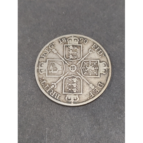 640 - 1890 Silver Double Florin four shilling coin. Last year minted.