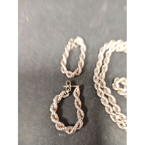 725 - 925 silver rope chain 40cm and matching dangle earrings