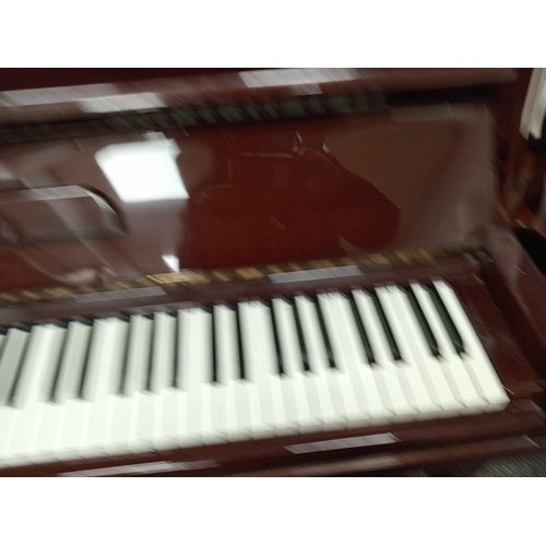 526 - Priestley high gloss finish upright piano H 114cm x W 133cm x D 59cm