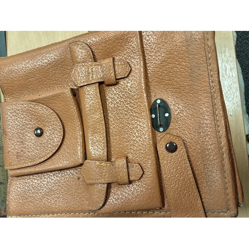 528 - Tanned brown faux leather satchel with leather straps 30cm x 22cm