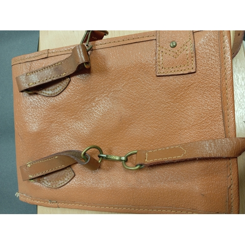 528 - Tanned brown faux leather satchel with leather straps 30cm x 22cm