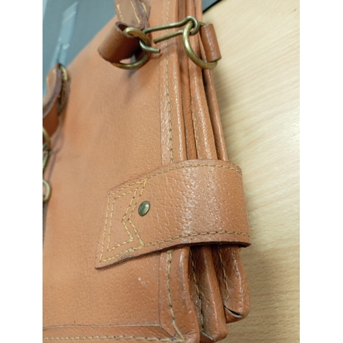 528 - Tanned brown faux leather satchel with leather straps 30cm x 22cm