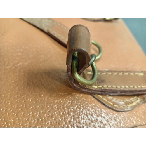 528 - Tanned brown faux leather satchel with leather straps 30cm x 22cm