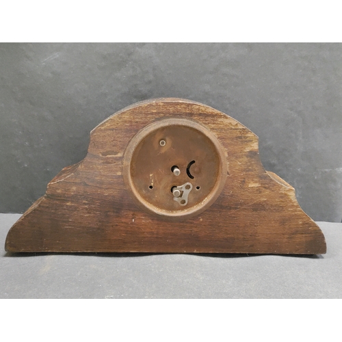 535 - Arc Deco Wooden Mantel Clock. Missing glass.