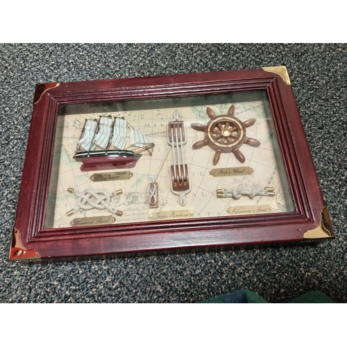 544 - Maritime vintage Nautical knots Cutty shark 1869 boxed framed picture H 23cm x W 34cm