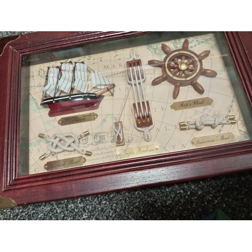 544 - Maritime vintage Nautical knots Cutty shark 1869 boxed framed picture H 23cm x W 34cm