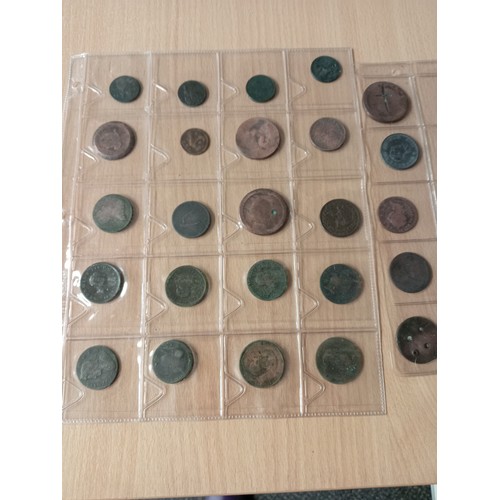 631 - Sleeves of Antique Georgian copper coins  including cartwheel pennies twenty five in total