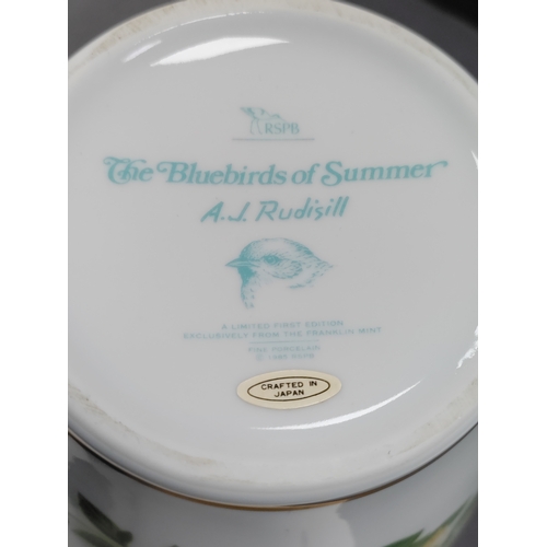 548 - The blue birds of summer vase with a wooden stand. Made in 1986, a first edition and a limited editi... 