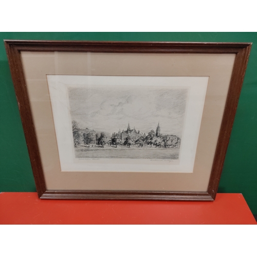 563 - Framed pencil drawing of a college sign Wallace Hesten