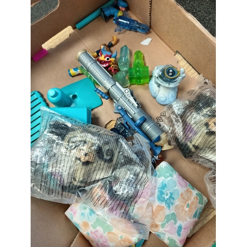 564 - Job lot of sindy furniture and box of Mcdonald toys and skylander figures etc