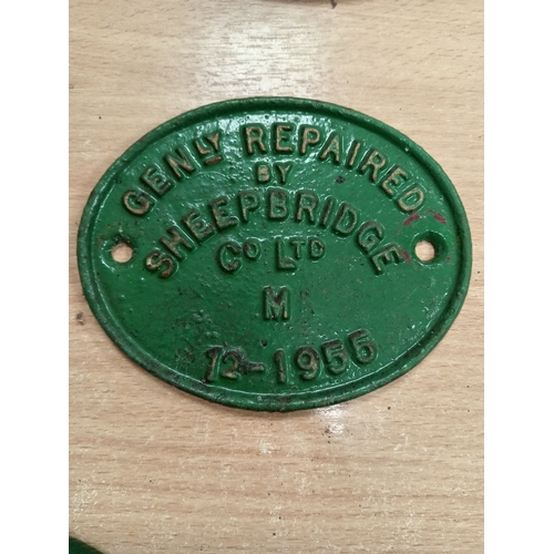 569 - Railwayana cast iron wagon plate Cenly Repaired by Sheep bridge Co Ltd M 12-1955