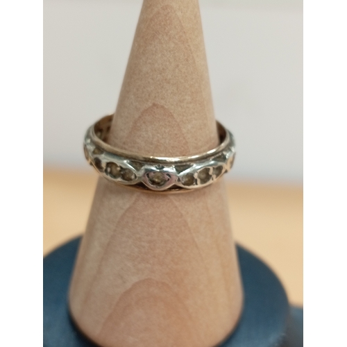 745 - Gold and silver and diamanté stone band ring size I