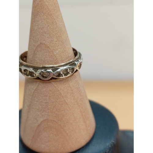 745 - Gold and silver and diamanté stone band ring size I