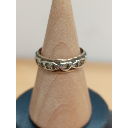 745 - Gold and silver and diamanté stone band ring size I