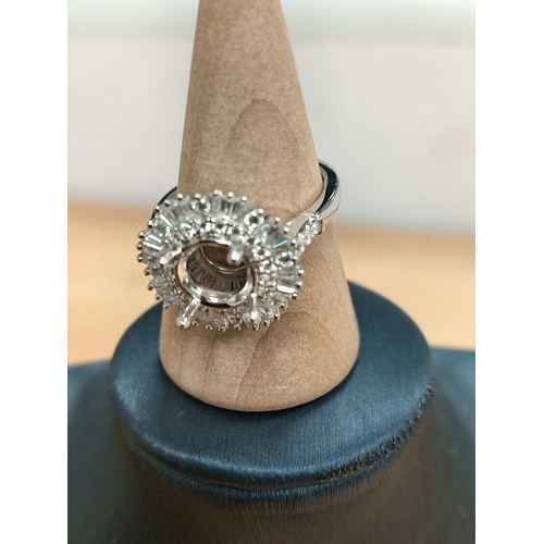 746 - White metal diamanté stone ring size N. Missing main stone