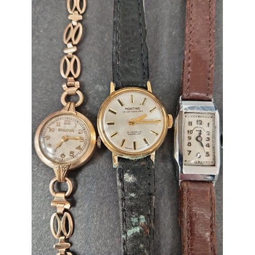 757 - Three vintage ladies watches to include Bulova, Montine and Chronometre paul