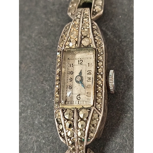 758 - Art Deco 925 silver marcasite ladies watch