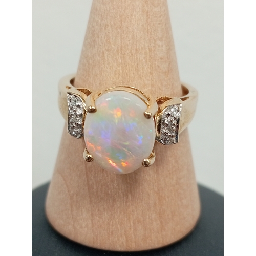 767 - Australian Coober Pedy opaque white opal 9ct gold ring size N weight 3.84 grams