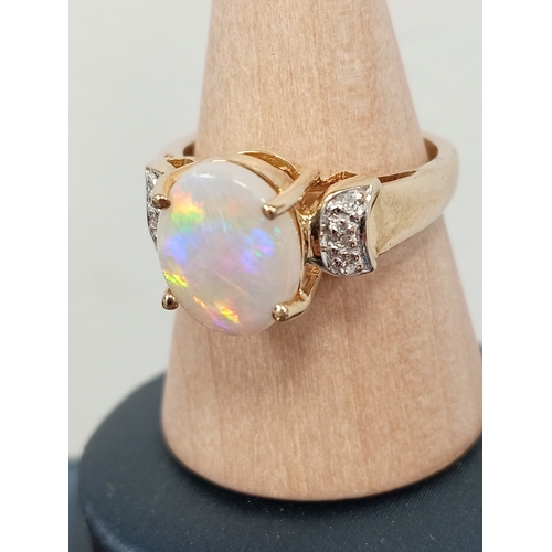 767 - Australian Coober Pedy opaque white opal 9ct gold ring size N weight 3.84 grams