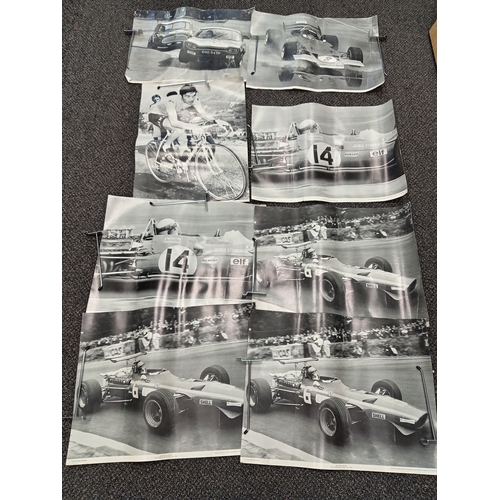 583 - Five British grand prix black and white racing posters to include Jack Ickx, Jackie Stewart, Jochen ... 