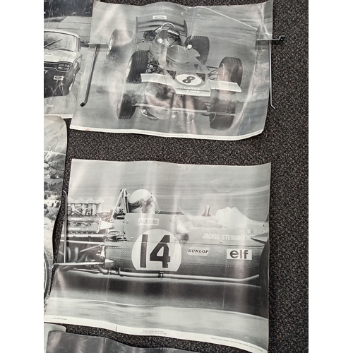 583 - Five British grand prix black and white racing posters to include Jack Ickx, Jackie Stewart, Jochen ... 