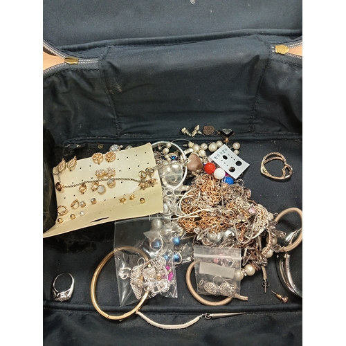 591 - Estee Lauder vanity bag with job lot of costume and 925 silver jewellery