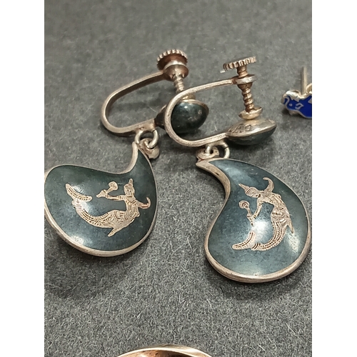 702 - Job lot of silver earrings includes siam silver screwbacks, marcasite screwbacks, hoop earrings and ... 