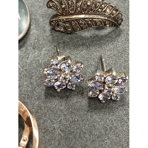 702 - Job lot of silver earrings includes siam silver screwbacks, marcasite screwbacks, hoop earrings and ... 