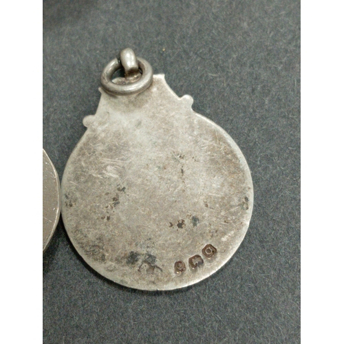 703 - Hallmarked Birmingham Silver with gold on shield fob, silver Canada fob and three 925 silver charms