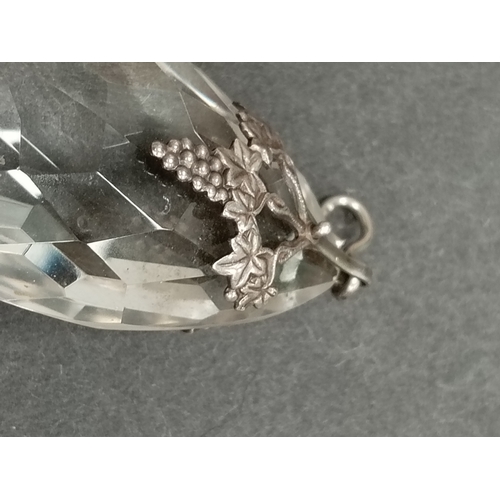 705 - Large crystal stone encased in a marked silver grape detail clasp 5cm x 3cm