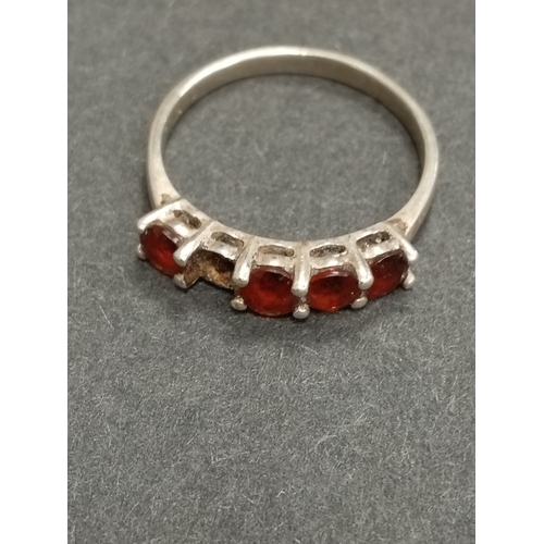 707 - Three 925 silver rings includes Pandora ring missing one stone size L, Garnet ring missing one stone... 