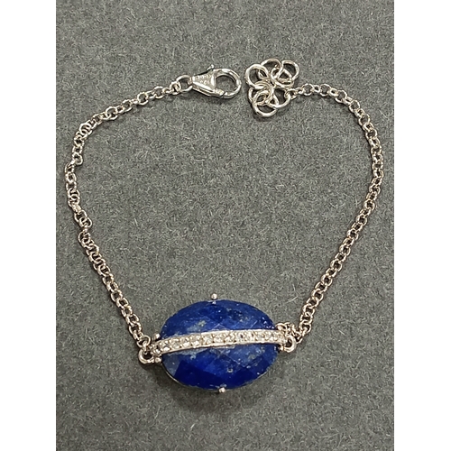 709 - 925 silver large blue stone and diamanté stone bracelet 16cm