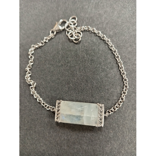 610 - 925 silver rectangular moon stone colour and diamanté stone bracelet 16cm