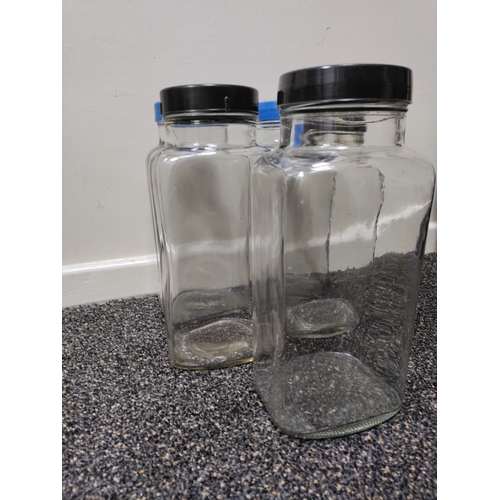 401 - Job lot of five glass sweet jars made in England stamped on bottom. H 30cm x W 15cm.