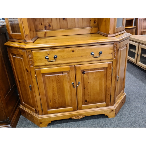 404 - Jaycee antique Pine Dresser with glass door light-up cupboards. H191cm xW130cm xD50cm