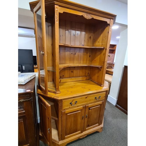 404 - Jaycee antique Pine Dresser with glass door light-up cupboards. H191cm xW130cm xD50cm