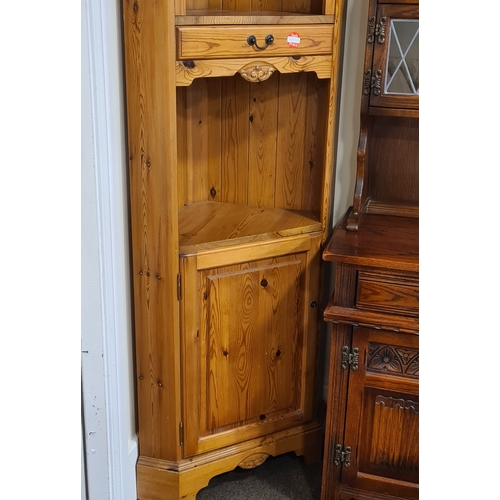 405 - Jaycee antique Pine Corner Dresser with draw and cupboard H192cm xW71cm xD45cm