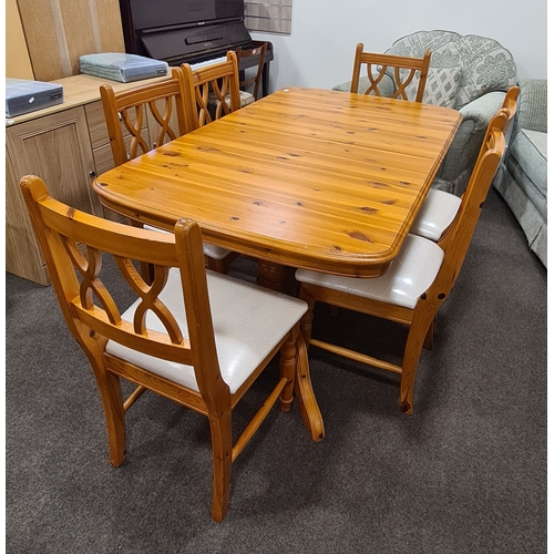 406 - Antique Pine Extendable Dining Table & 6 upholstered chairs. Table H77cm x L150cm extending to 230cm... 