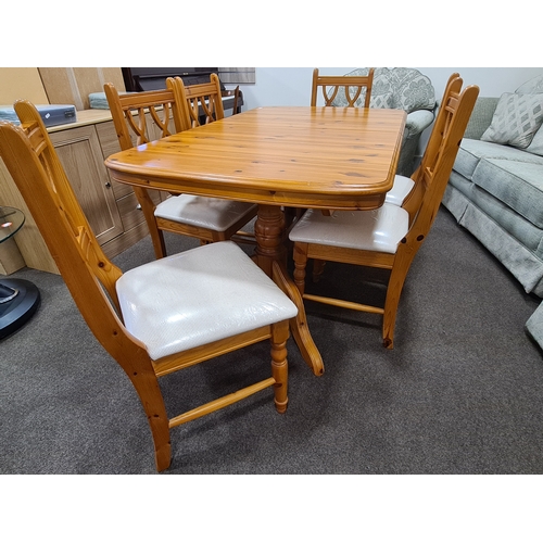 406 - Antique Pine Extendable Dining Table & 6 upholstered chairs. Table H77cm x L150cm extending to 230cm... 