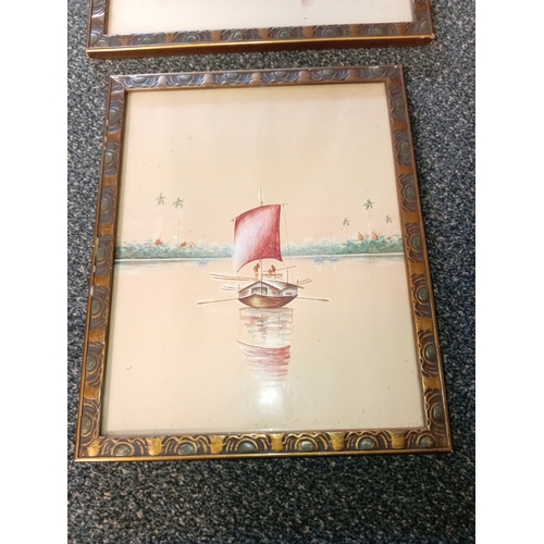 410 - Pair of unsigned African boat scene watercolour pictures in gilded frames H 35cm x W 29cm and H 29cm... 