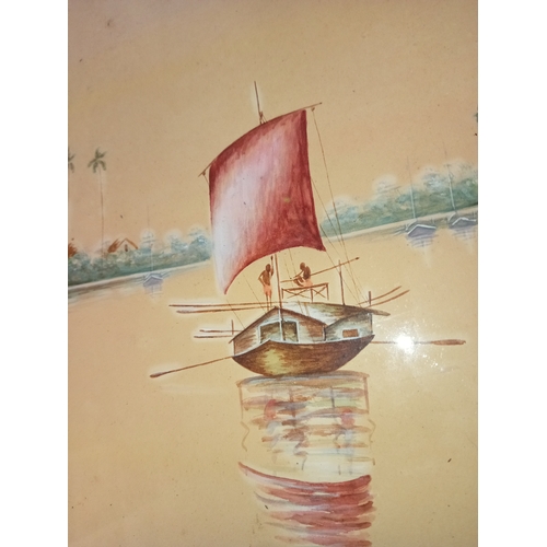 410 - Pair of unsigned African boat scene watercolour pictures in gilded frames H 35cm x W 29cm and H 29cm... 