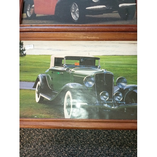 411 - Pair of classic car prints in wooden frames H 27cm x W 40cm