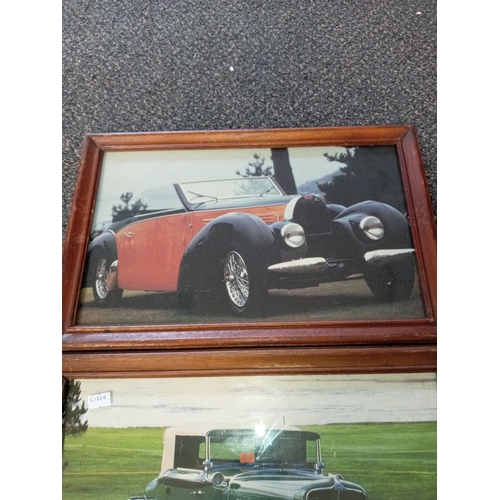 411 - Pair of classic car prints in wooden frames H 27cm x W 40cm